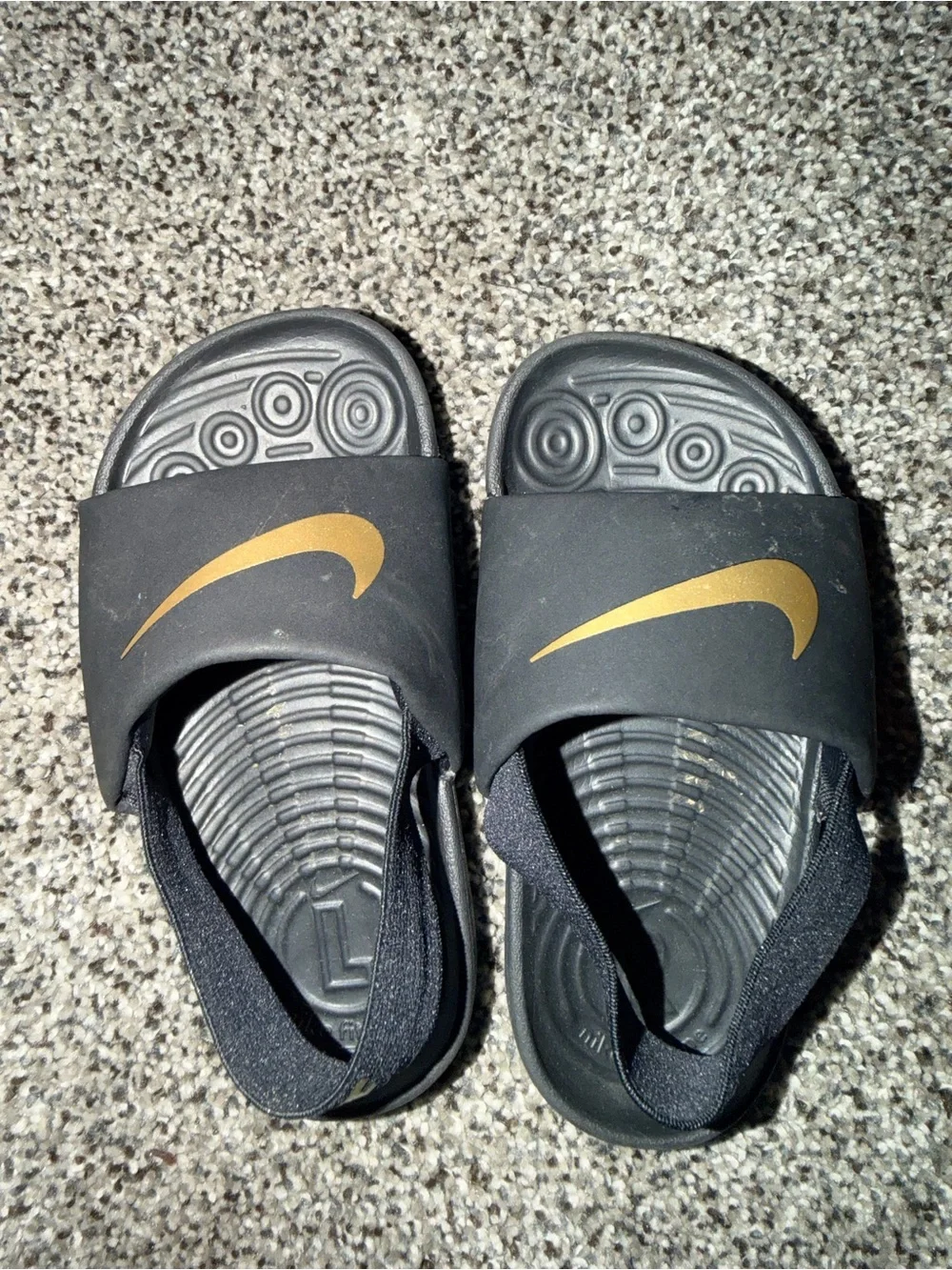 Nike Kids Black and Gold Back-Strap Slide Sandals
